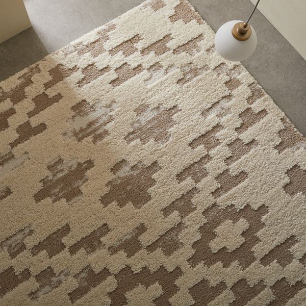 Tribal 5090W Aztec Shaggy Rug in Beige Ivory - Beige